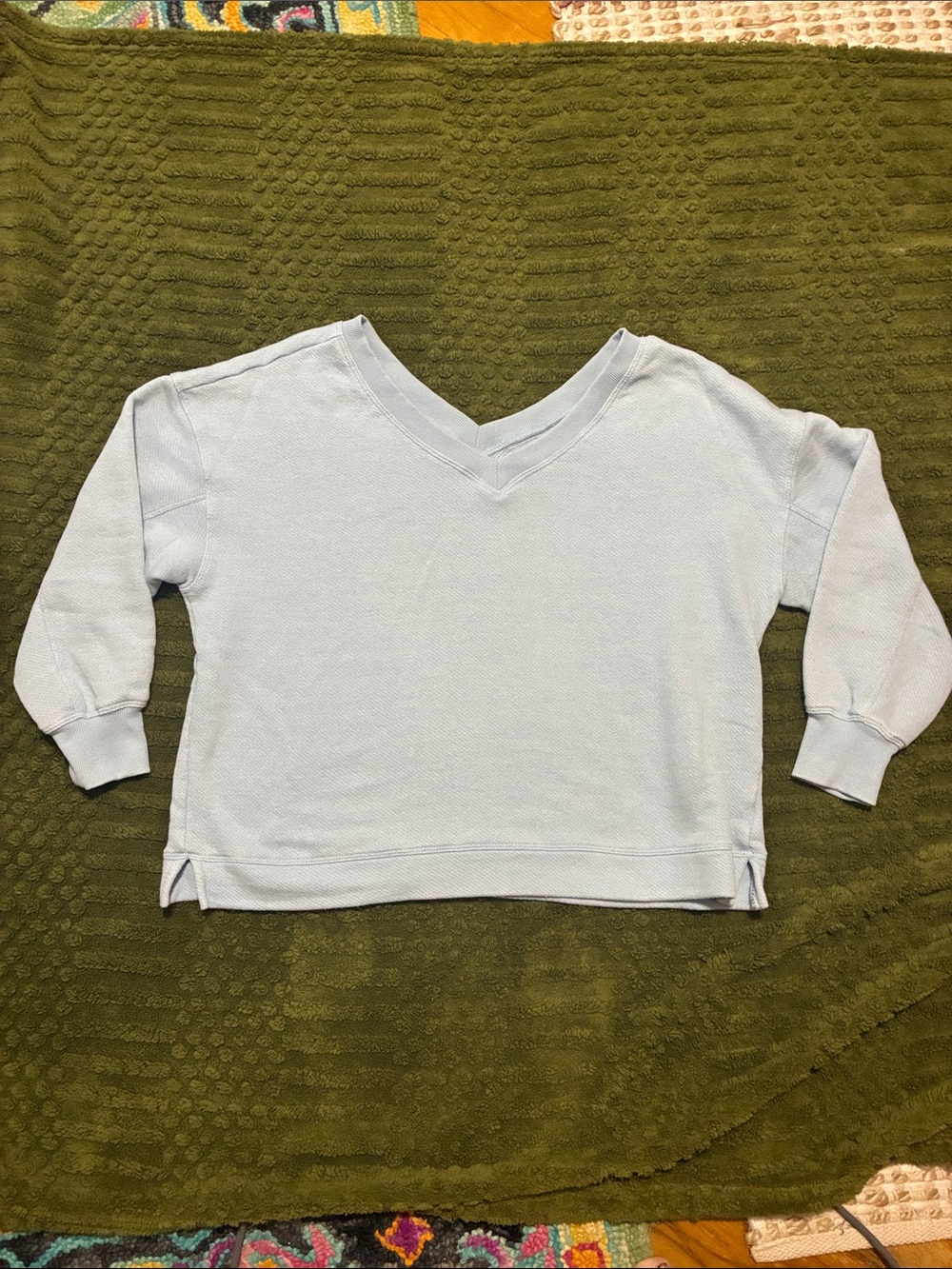 Pink Rose Light Blue V-Neck Sweatshirt
